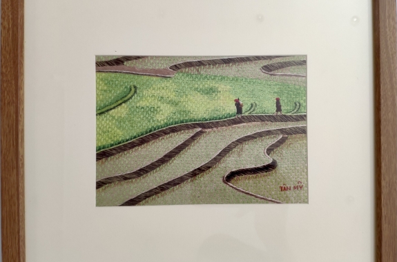 Hand-embroidered painting - Horizontal terraced field (small size)